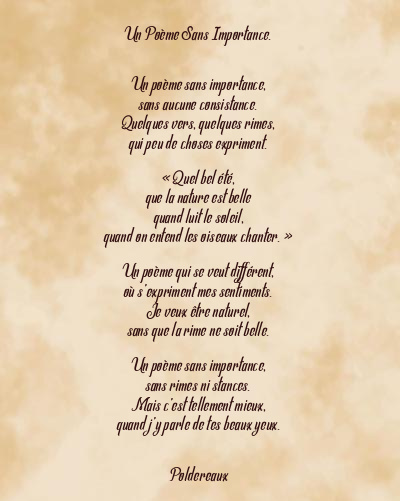 Le poème en image: Un Poème Sans Importance.