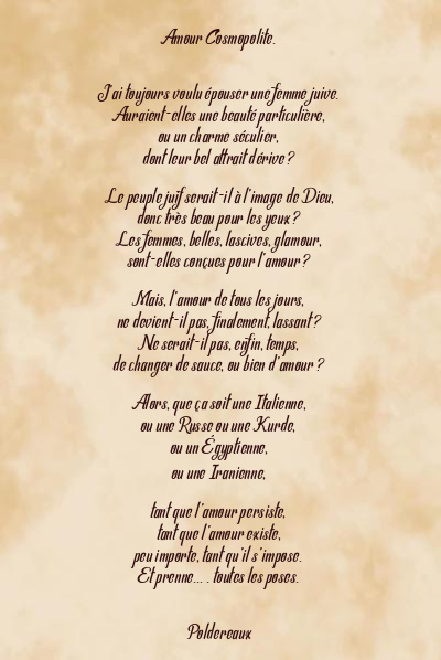 Le poème en image: Amour Cosmopolite.