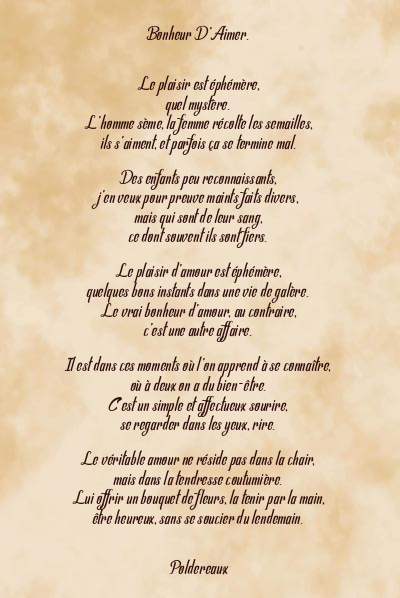 Le poème en image: Bonheur D’aimer.