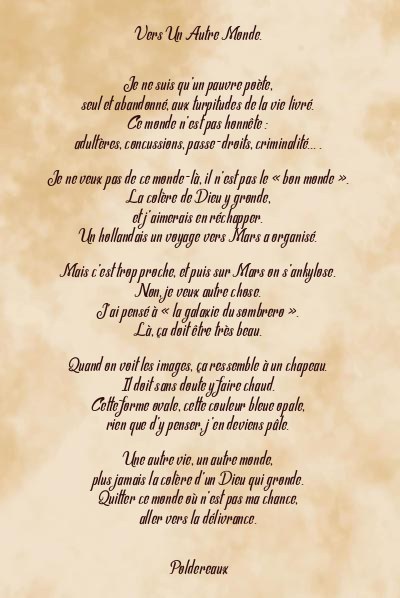 Le poème en image: Vers Un Autre Monde.