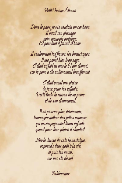 Le poème en image: Petit Oiseau Étonné.