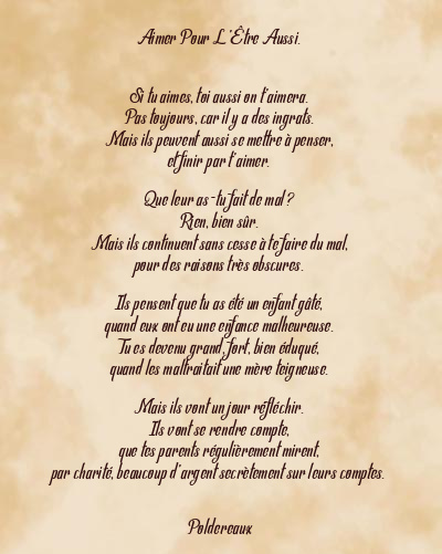 Le poème en image: Aimer Pour L’être Aussi.
