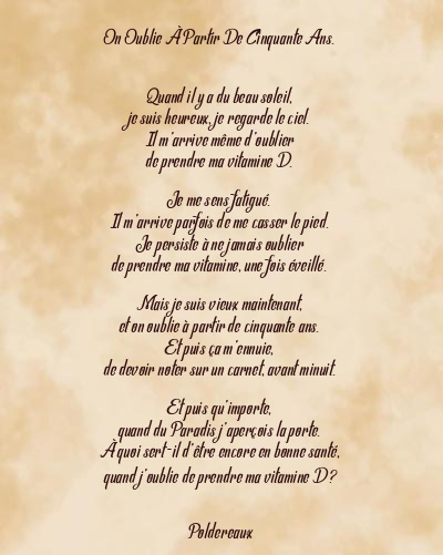 Le poème en image: On Oublie À Partir De Cinquante Ans.
