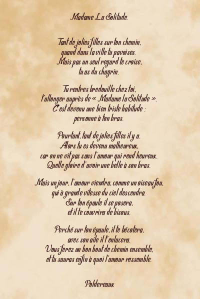 Le poème en image: Madame La Solitude.