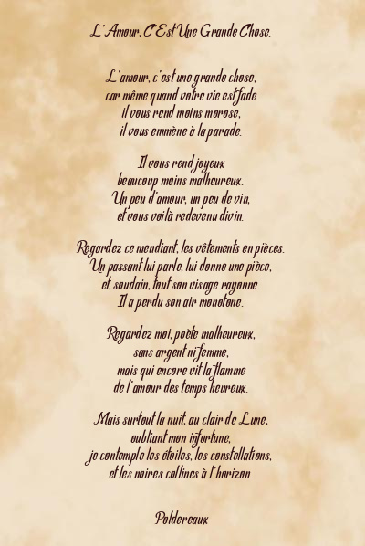 Le poème en image: L’amour, C’est Une Grande Chose.