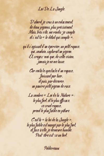 Le poème en image: Loi De La Jungle.
