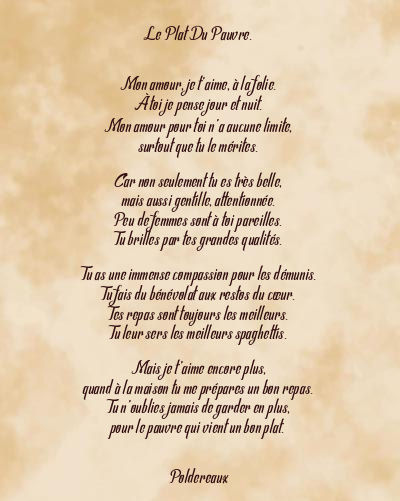 Le poème en image: Le Plat Du Pauvre.