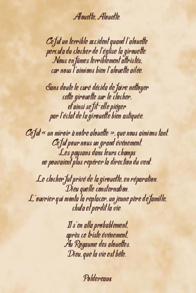 Le poème en image: Alouette, Alouette.