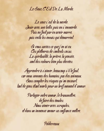 Le poème en image: Le Sexe, C’est De La Merde.