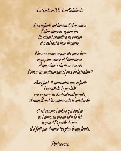 Le poème en image: La Valeur De La Solidarité.