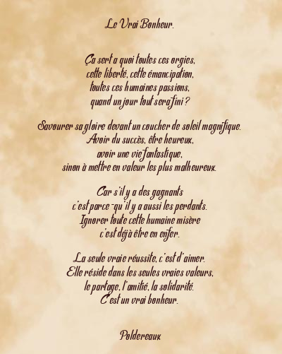 Le poème en image: Le Vrai Bonheur.