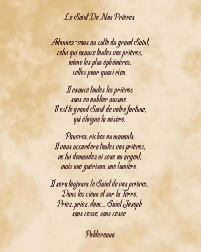 Le poème en image: Le Saint De Nos Prières.