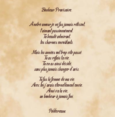 Le poème en image: Bonheur Provisoire.