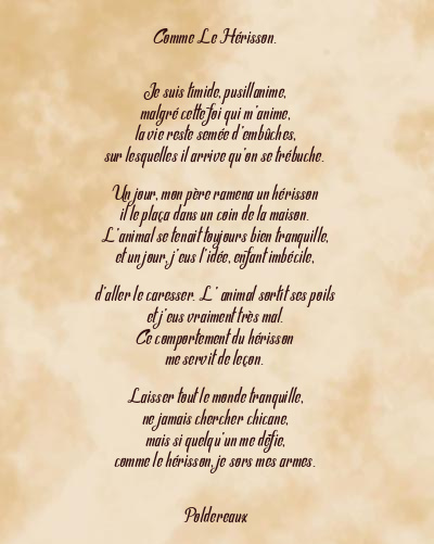 Le poème en image: Comme Le Hérisson.