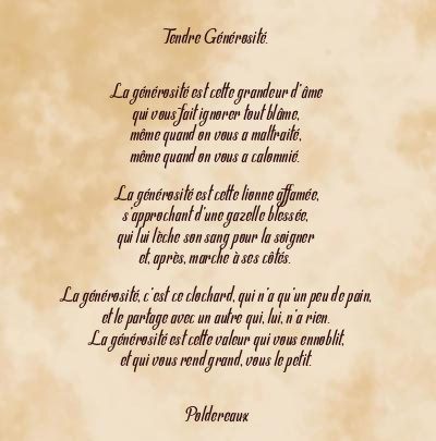 Le poème en image: Tendre Générosité.