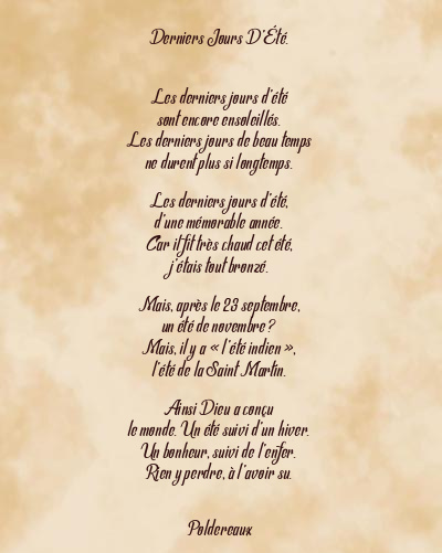 Le poème en image: Derniers Jours D’été.