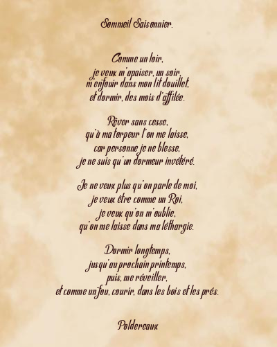 Le poème en image: Sommeil Saisonnier.