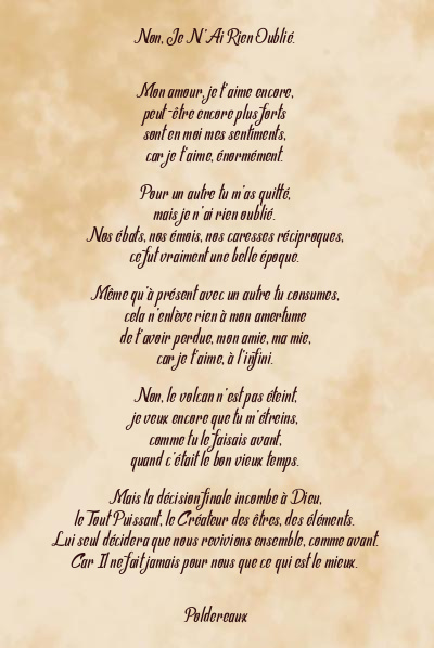 Le poème en image: Non, Je N’ai Rien Oublié.