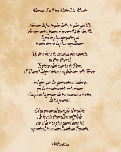 Le poème en image: Maman, La Plus Belle Du Monde.
