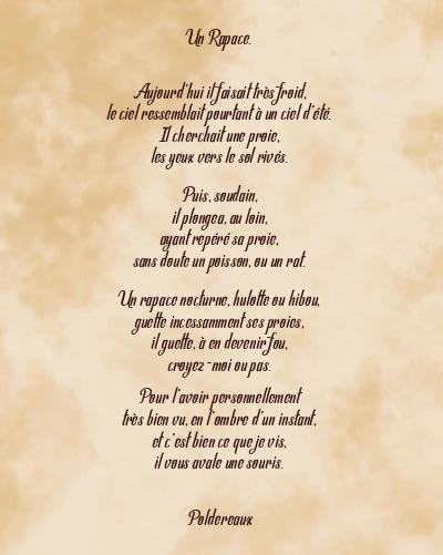 Le poème en image: Un Rapace.