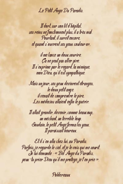 Le poème en image: Le Petit Ange Du Paradis.