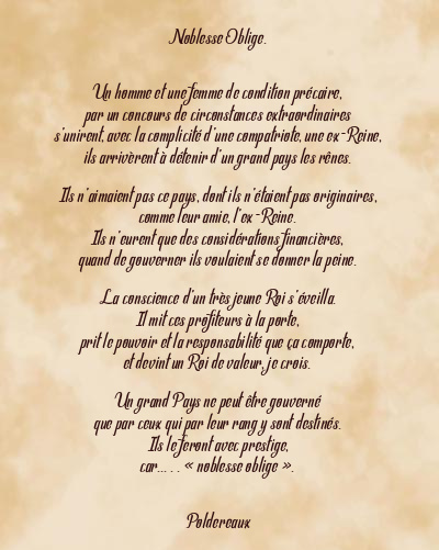 Le poème en image: Noblesse Oblige.
