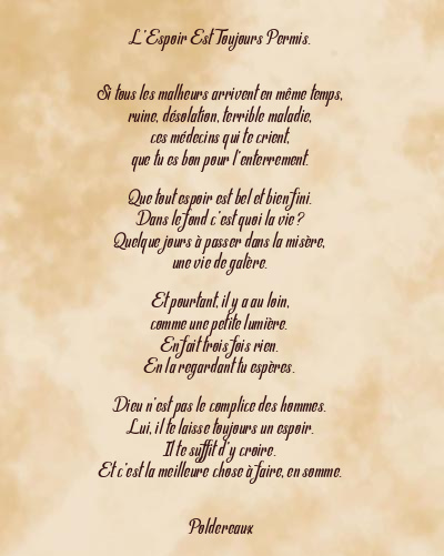 Le poème en image: L’espoir Est Toujours Permis.