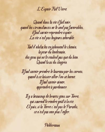 Le poème en image: L’espoir Fait Vivre.