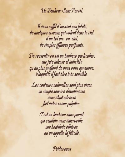 Le poème en image: Un Bonheur Sans Pareil.