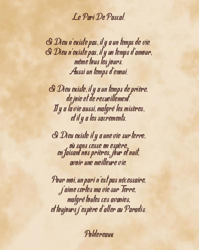 Le poème en image: Le Pari De Pascal.