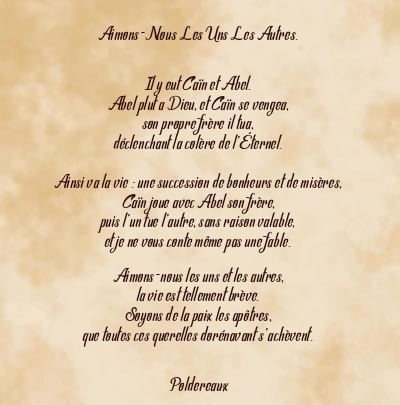 Le poème en image: Aimons-Nous Les Uns Les Autres.