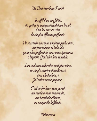 Le poème en image: Un Bonheur Sans Pareil.