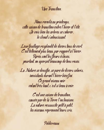 Le poème en image: Une Transition.