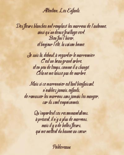 Le poème en image: Attention, Les Enfants.