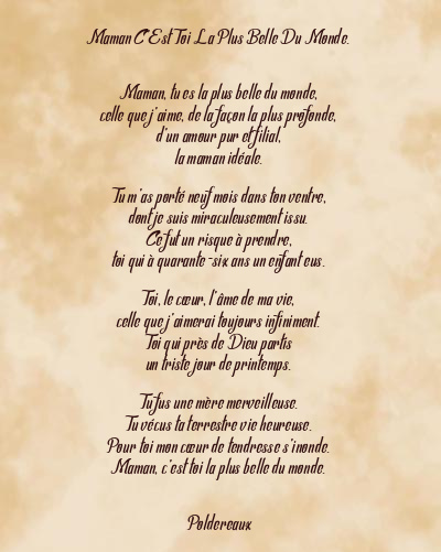 Le poème en image: Maman C’est Toi La Plus Belle Du Monde.