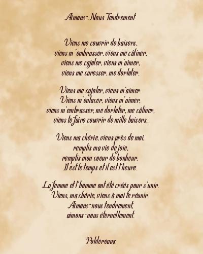 Le poème en image: Aimons-Nous Tendrement.