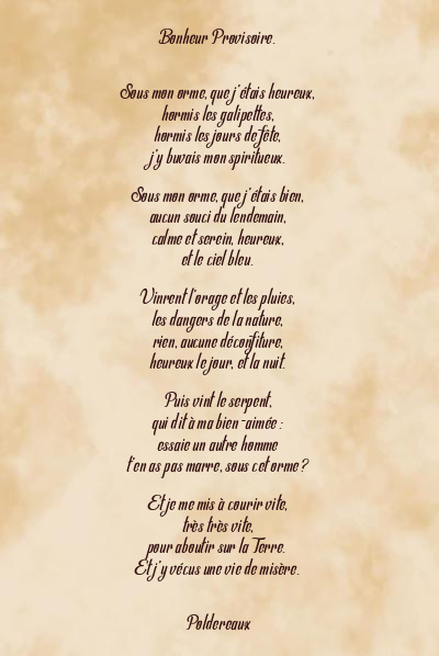 Le poème en image: Bonheur Provisoire.