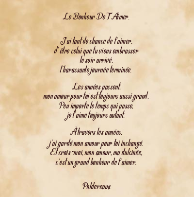 Le poème en image: Le Bonheur De T’aimer.
