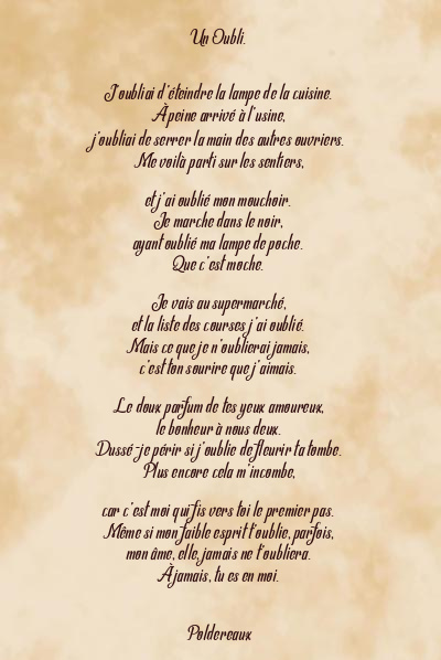 Le poème en image: Un Oubli.