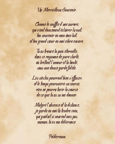 Le poème en image: Un Merveilleux Souvenir.