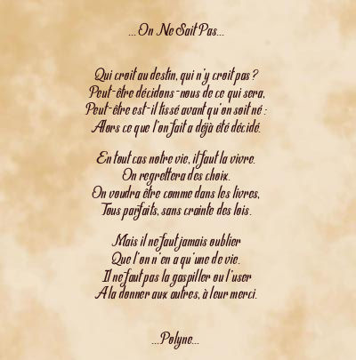 Le poème en image: … On Ne Sait Pas…