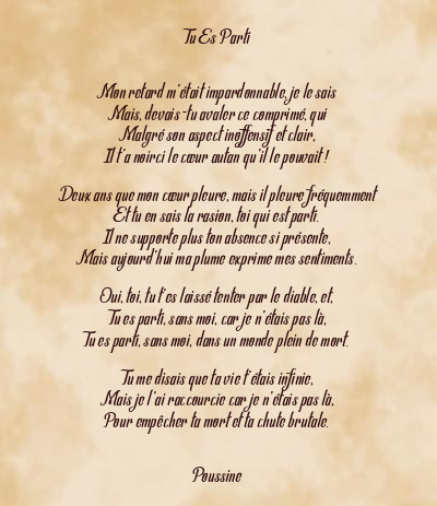 Le poème en image: Tu Es Parti
