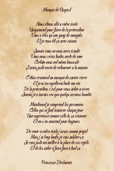 Le poème en image: Manque De Respect