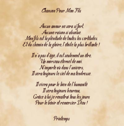 Le poème en image: Chanson Pour Mon Fils