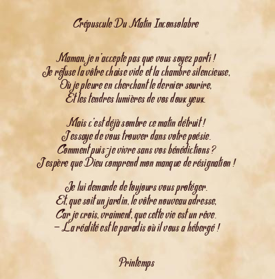 Le poème en image: Crépuscule Du Matin Inconsolabre