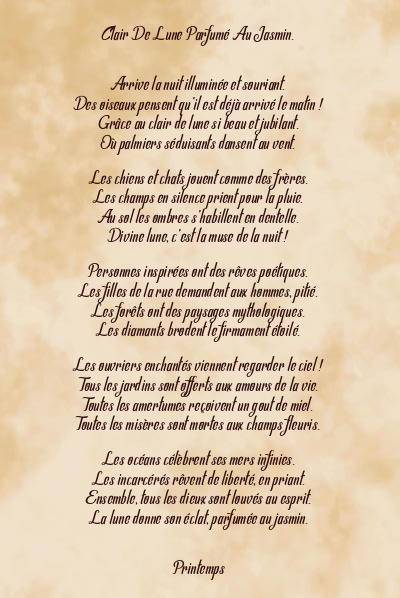 Le poème en image: Clair De Lune Parfumé Au Jasmin.