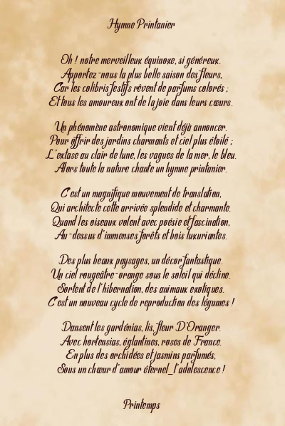 Le poème en image: Hymne Printanier