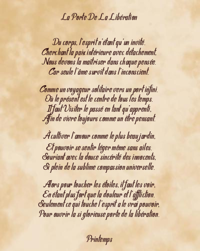 Le poème en image: La Porte De La Libération