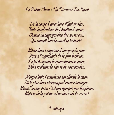 Le poème en image: La Poésie Comme Un Discours Du Sacré