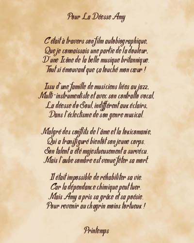 Le poème en image: Pour La Déesse Amy